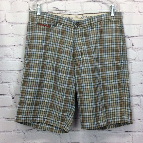 Tommy Bahama Linen Blend Shorts Men's Sz 32 Blue Plaid Casual Beach Travel Sport - Picture 8 of 10